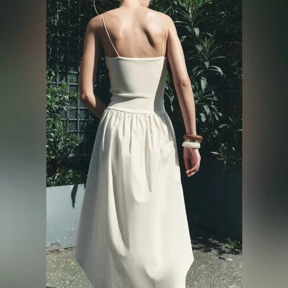 Zara Cutout Combination Dress in Ecru | Size Small - Picture 3 of 7